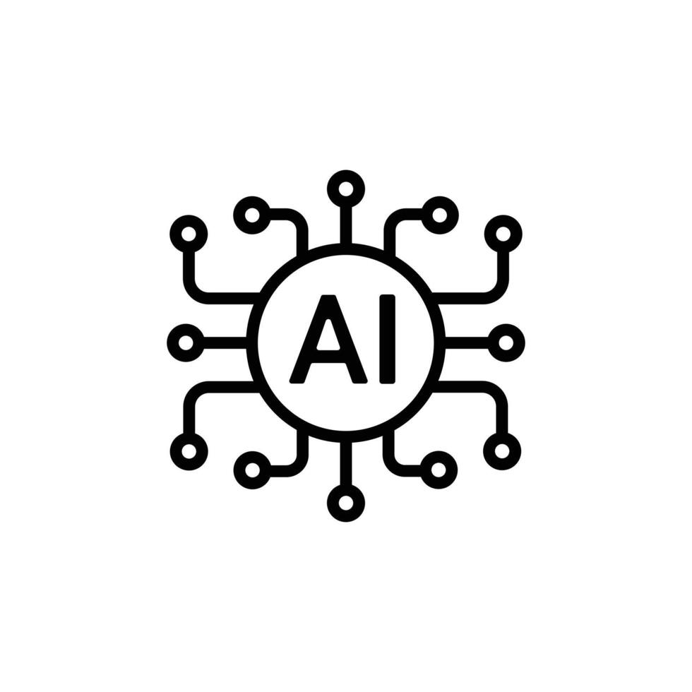 noir artificiel intelligence ai processeur puce vecteur ligne art icône symbole pour graphique conception, logo, la toile placer, social médias. Les données contour symbole isolé sur blanc Contexte