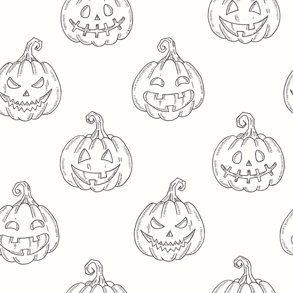 modèle sans couture avec jack citrouille d'halloween dans le style de croquis vecteur