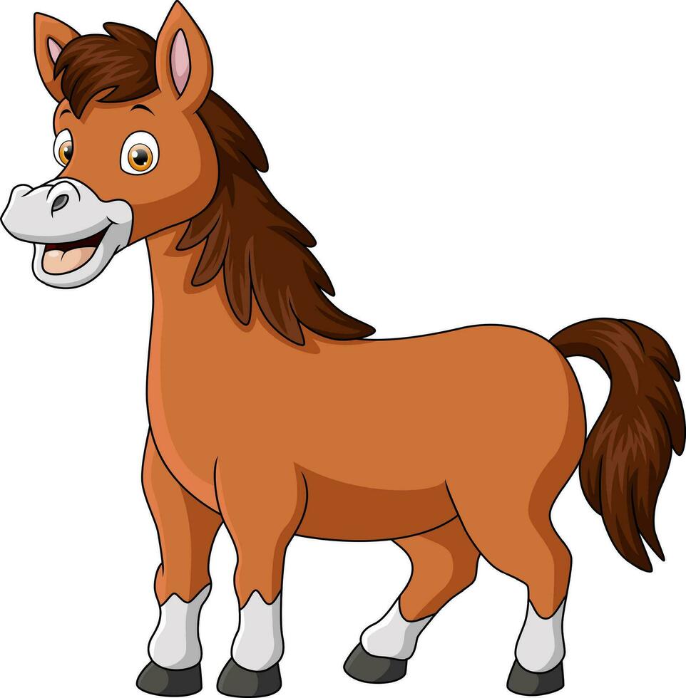 dessin animé mignon cheval brun sur fond blanc vecteur