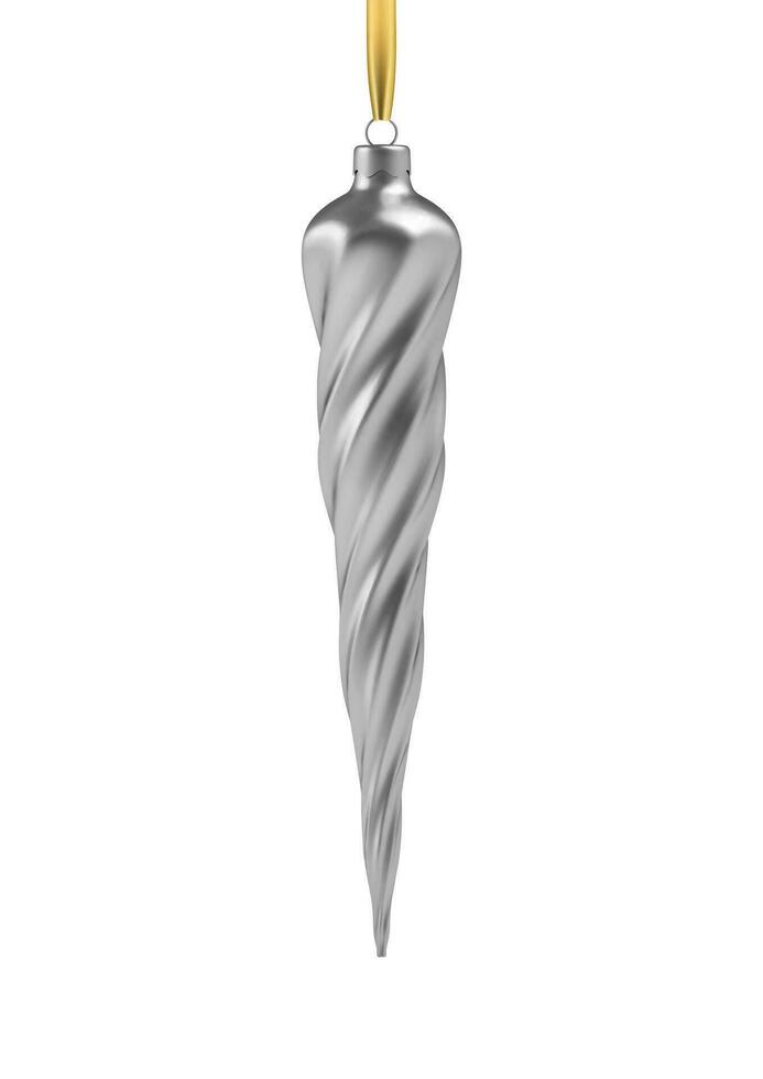 réaliste argent Noël arbre jouet dans le forme de une stalactite, spirale. 3d illustration objet pour Noël conception, maquette. vecteur isolé sur une blanc Contexte