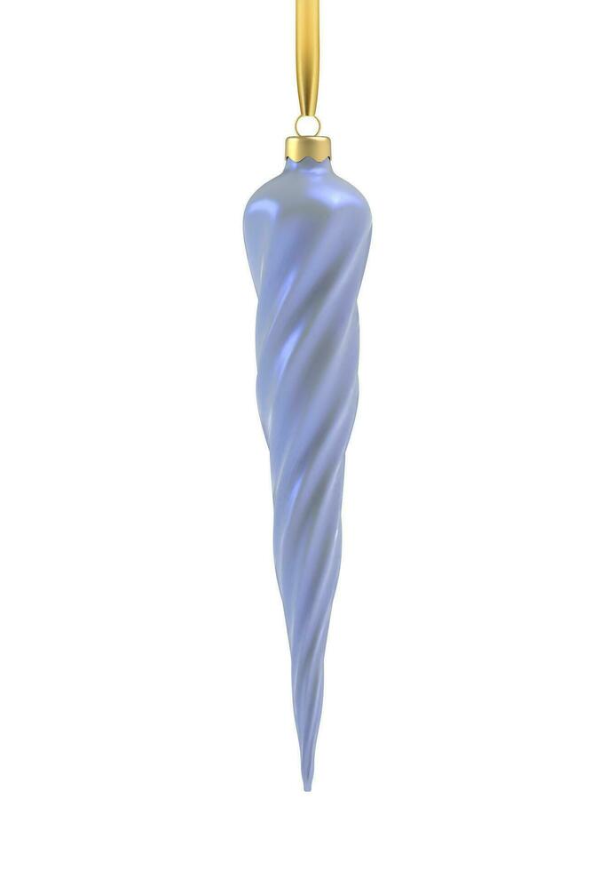 réaliste perle bleu Noël arbre jouet dans le forme de une stalactite, spirale. 3d illustration objet pour Noël conception, maquette. vecteur isolé sur une blanc Contexte