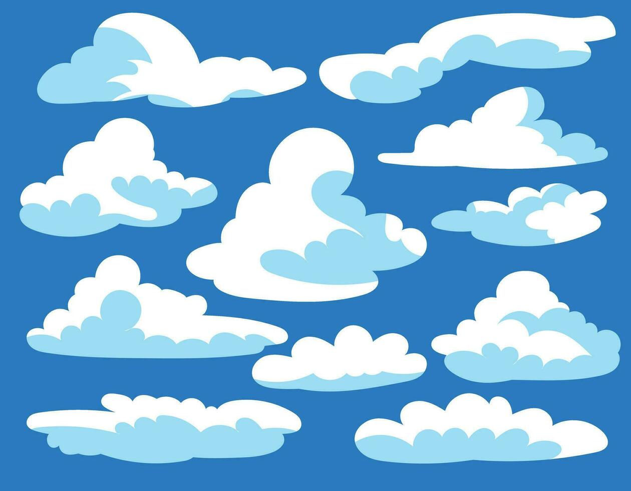 vecteur illustration de blanc des nuages sur une bleu Contexte de différent formes, plat style