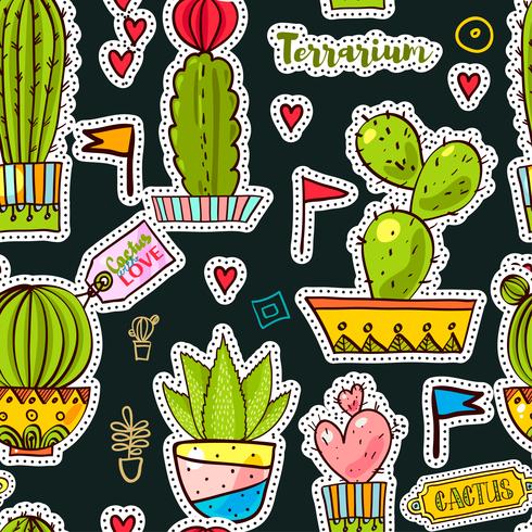 Ensemble de patchs Fashion, broches avec cactus vecteur