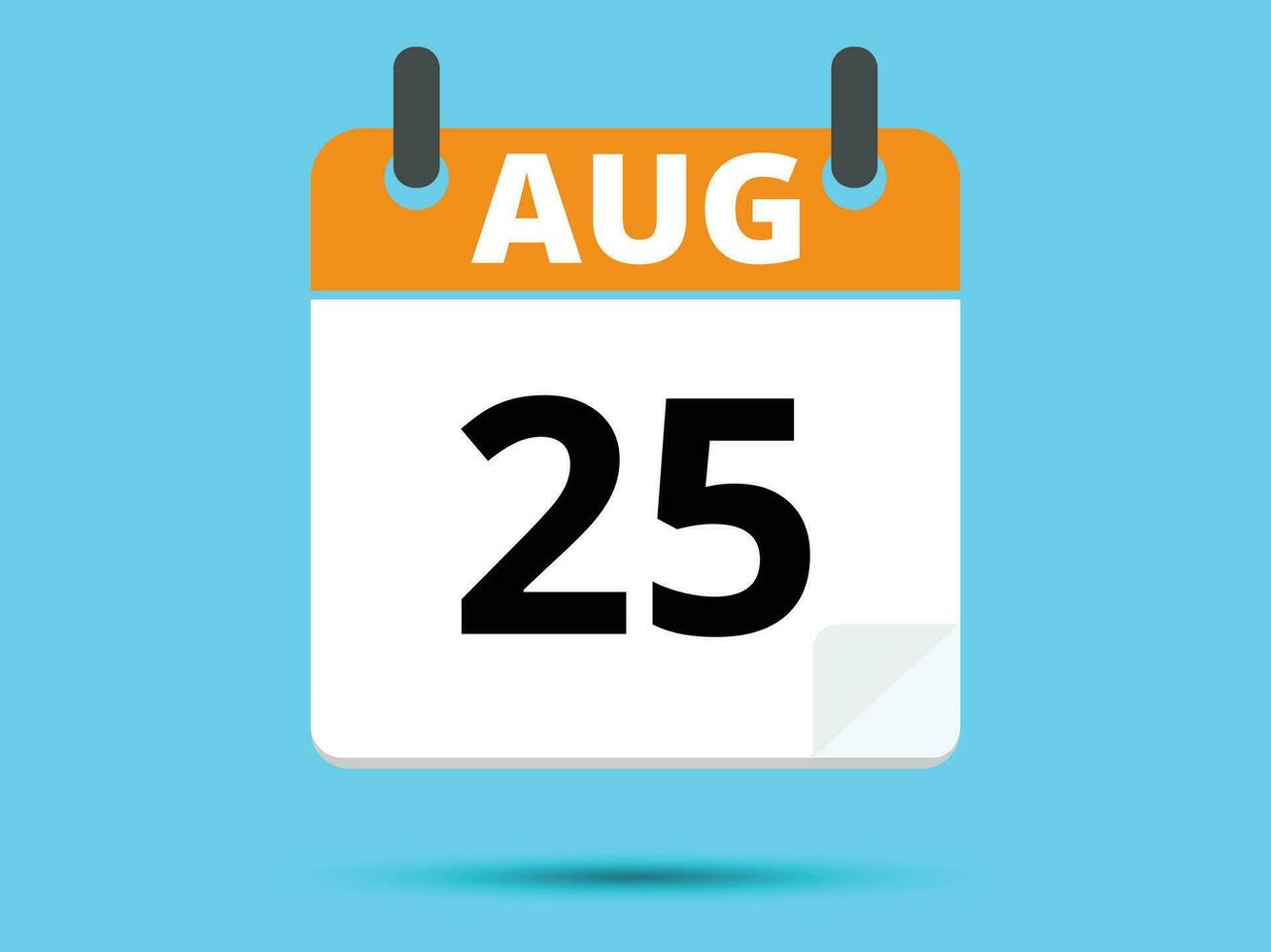 25 août. plat icône calendrier isolé sur bleu Contexte. vecteur illustration.