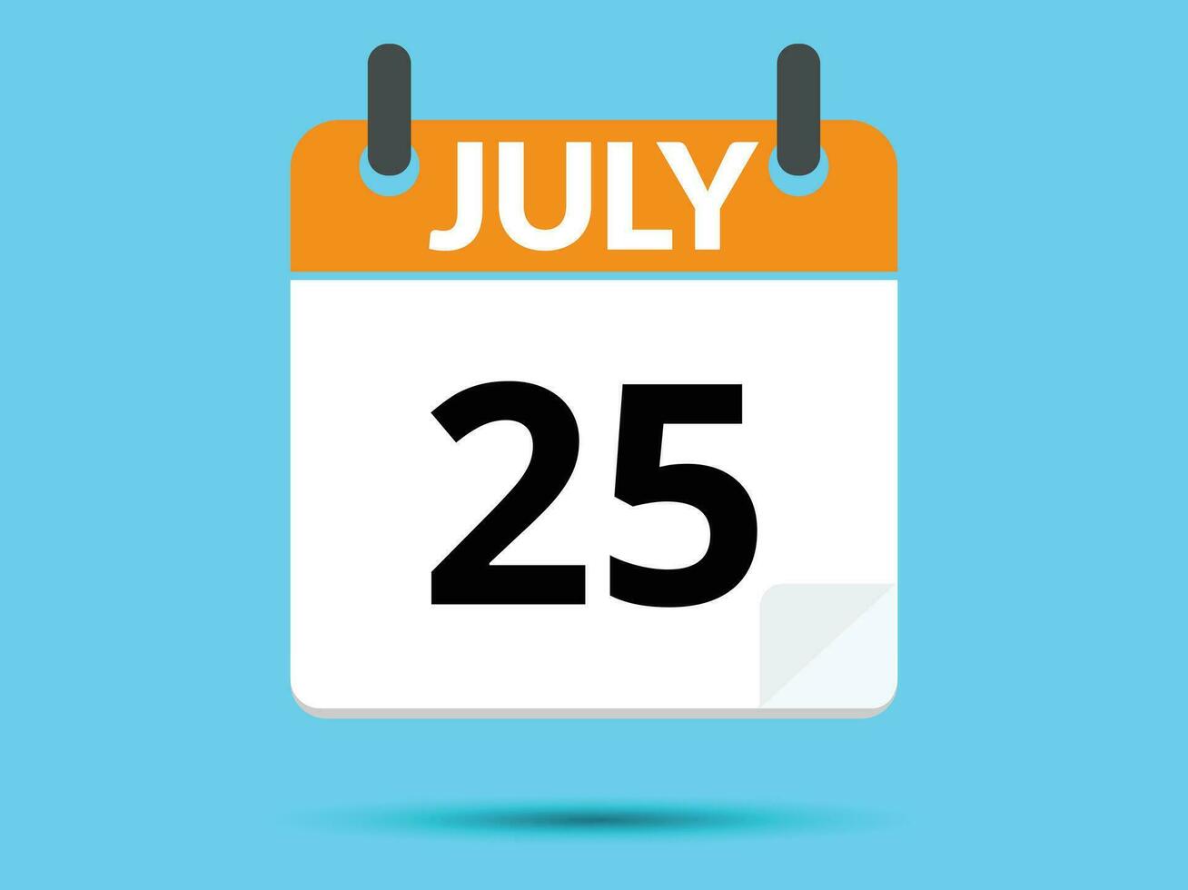 25 juillet. plat icône calendrier isolé sur bleu Contexte. vecteur illustration.