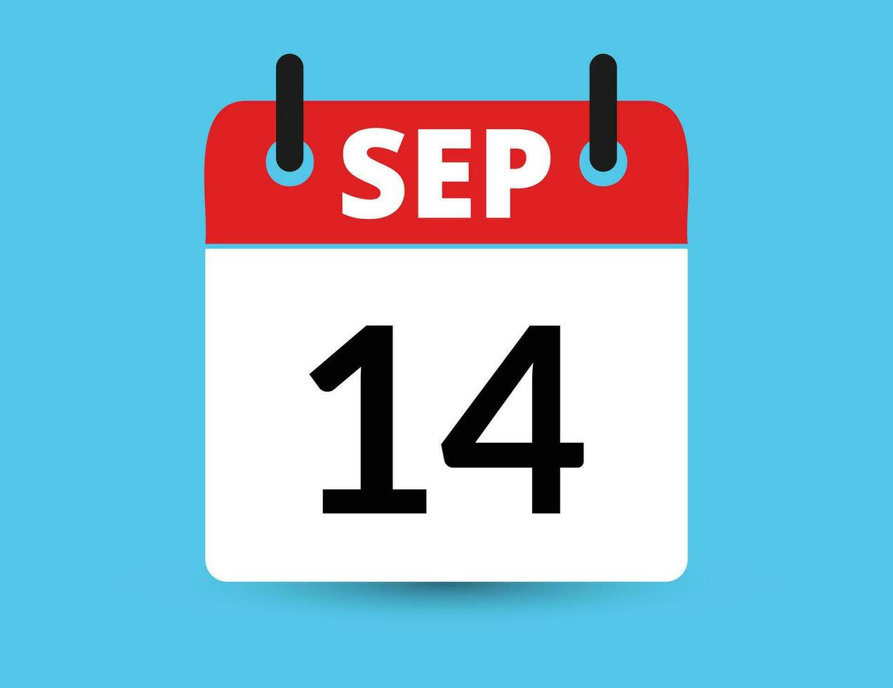 septembre 14. plat icône calendrier isolé sur bleu Contexte. Date et mois vecteur illustration