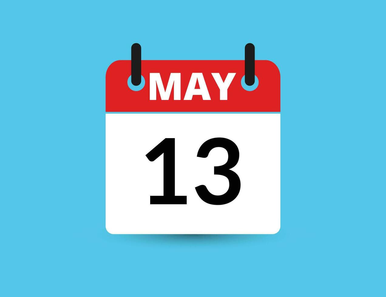 mai 13. plat icône calendrier isolé sur bleu Contexte. Date et mois vecteur illustration