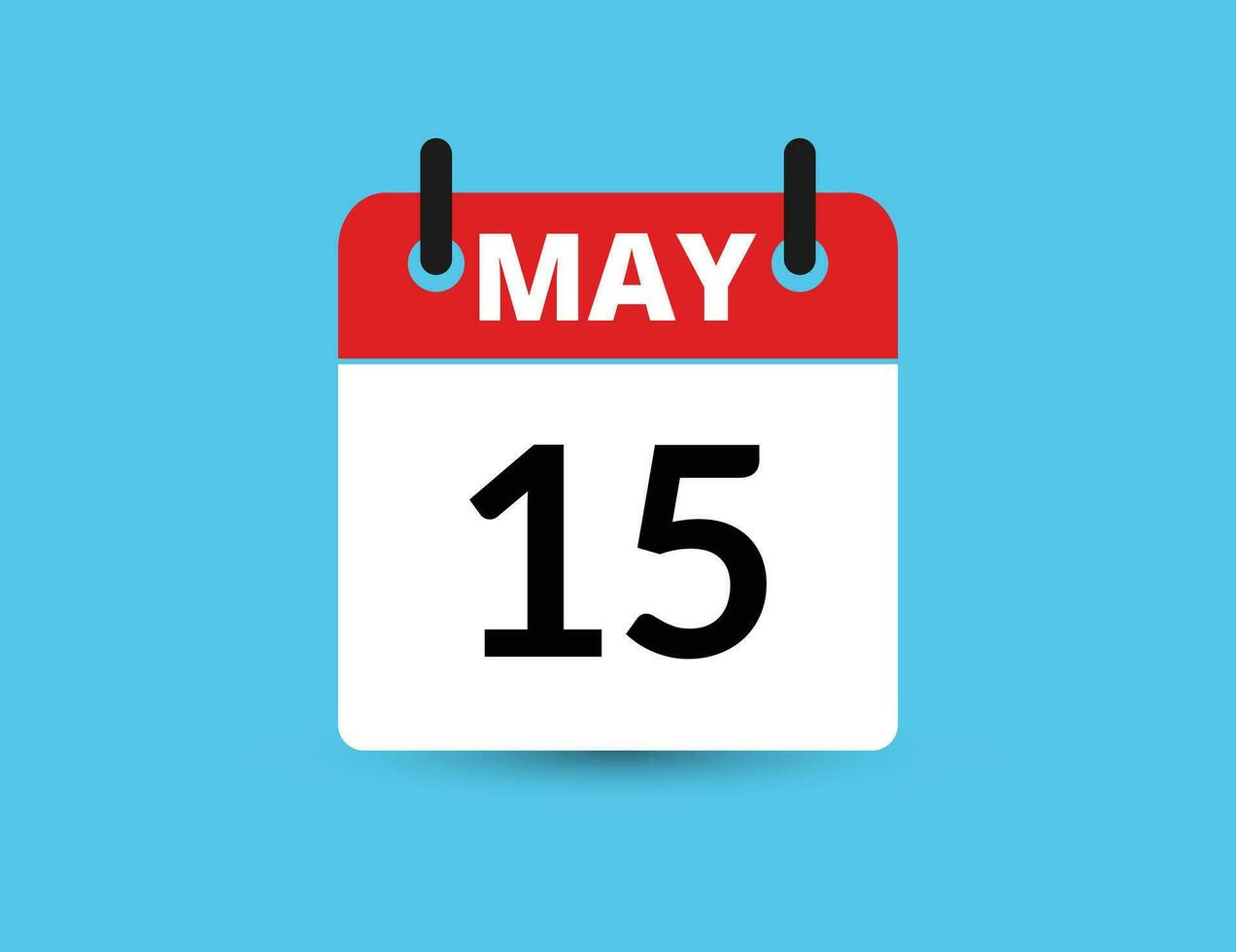 mai 15. plat icône calendrier isolé sur bleu Contexte. Date et mois vecteur illustration