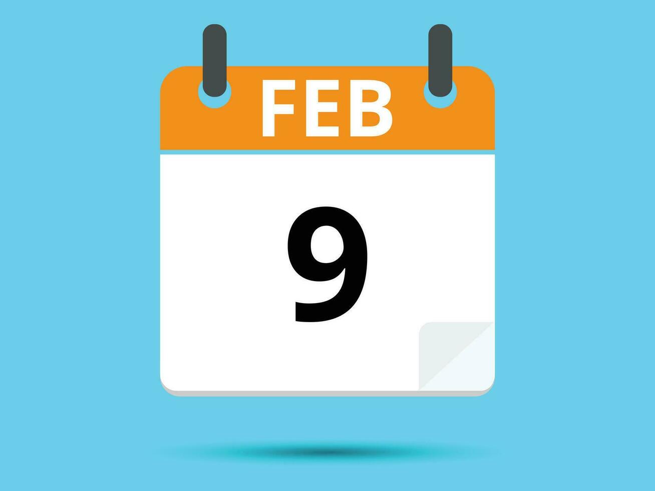 9 février. plat icône calendrier isolé sur bleu Contexte. vecteur illustration.