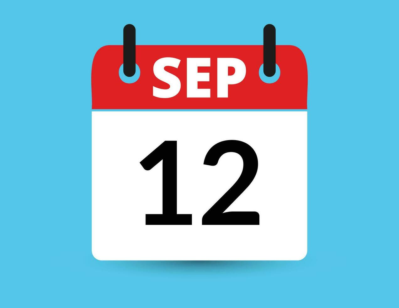 septembre 12. plat icône calendrier isolé sur bleu Contexte. Date et mois vecteur illustration