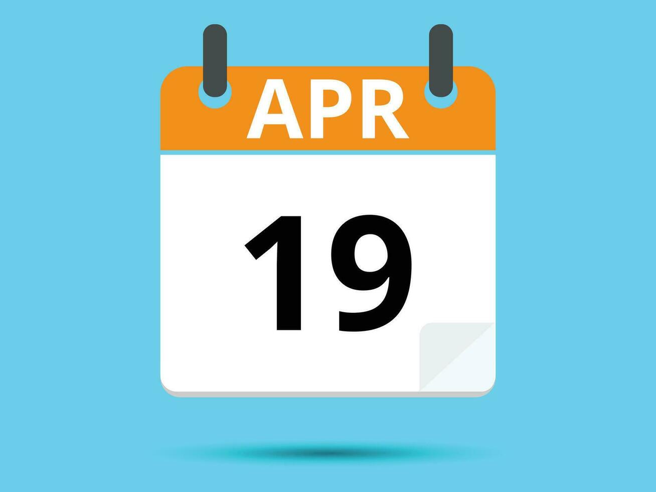 19 avril. plat icône calendrier isolé sur bleu Contexte. vecteur illustration.