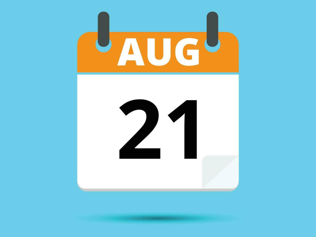 21 août. plat icône calendrier isolé sur bleu Contexte. vecteur illustration.
