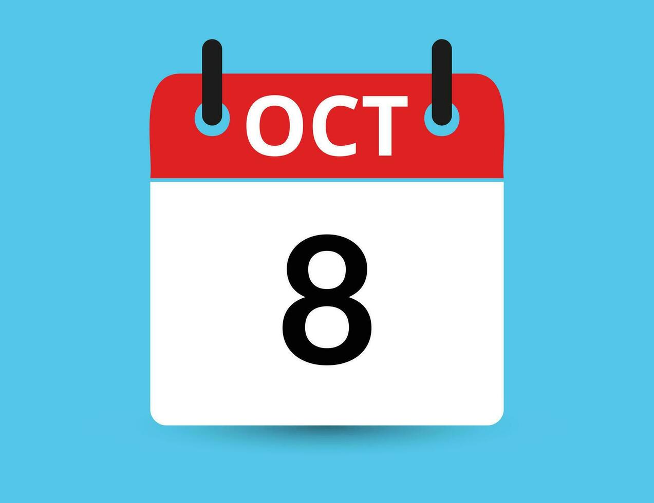 octobre 8. plat icône calendrier isolé sur bleu Contexte. Date et mois vecteur illustration