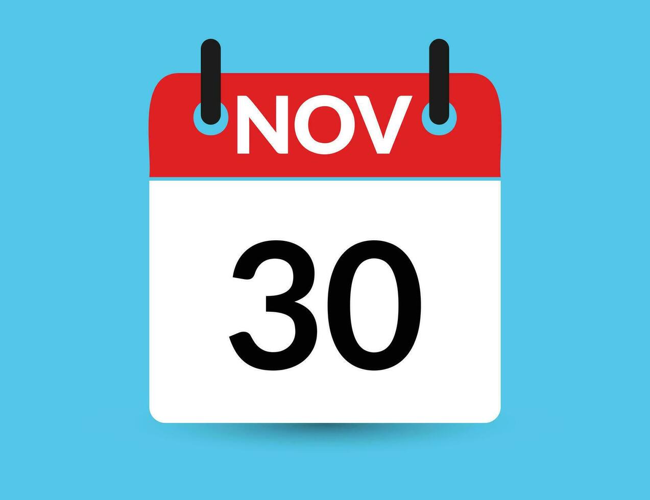 novembre 30. plat icône calendrier isolé sur bleu Contexte. Date et mois vecteur illustration