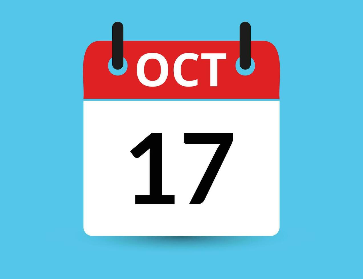 octobre 17. plat icône calendrier isolé sur bleu Contexte. Date et mois vecteur illustration
