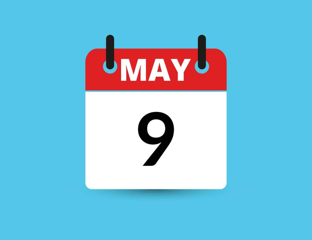 mai 9. plat icône calendrier isolé sur bleu Contexte. Date et mois vecteur illustration
