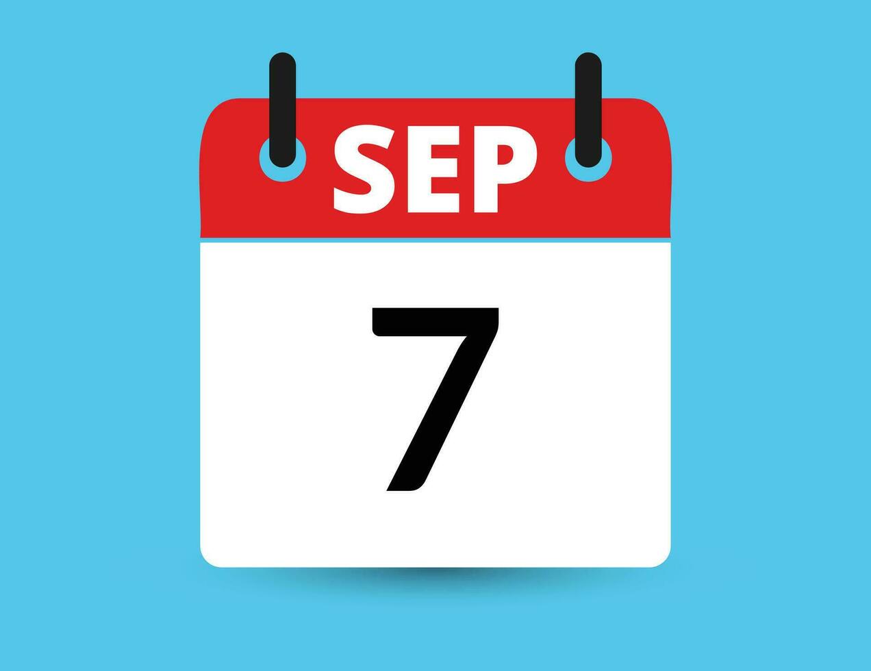 septembre 7. plat icône calendrier isolé sur bleu Contexte. Date et mois vecteur illustration