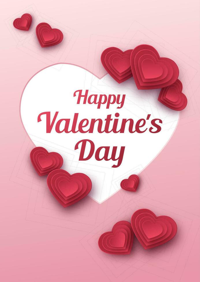 content valentines journée salutation carte. papier art, l'amour et mariage. rouge papier cœurs dans style de origami. vecteur