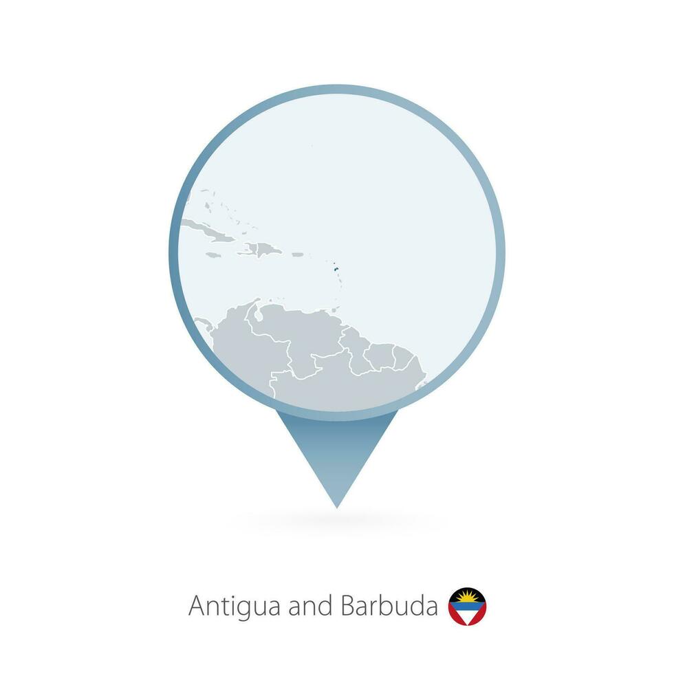 carte épingle avec détaillé carte de antigua et Barbuda et voisin des pays. vecteur