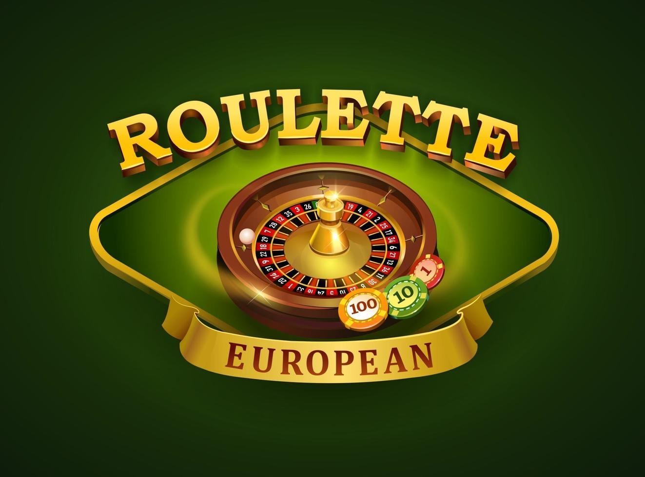 logo de la roulette européenne. jeu de casino avec des jetons volants vecteur