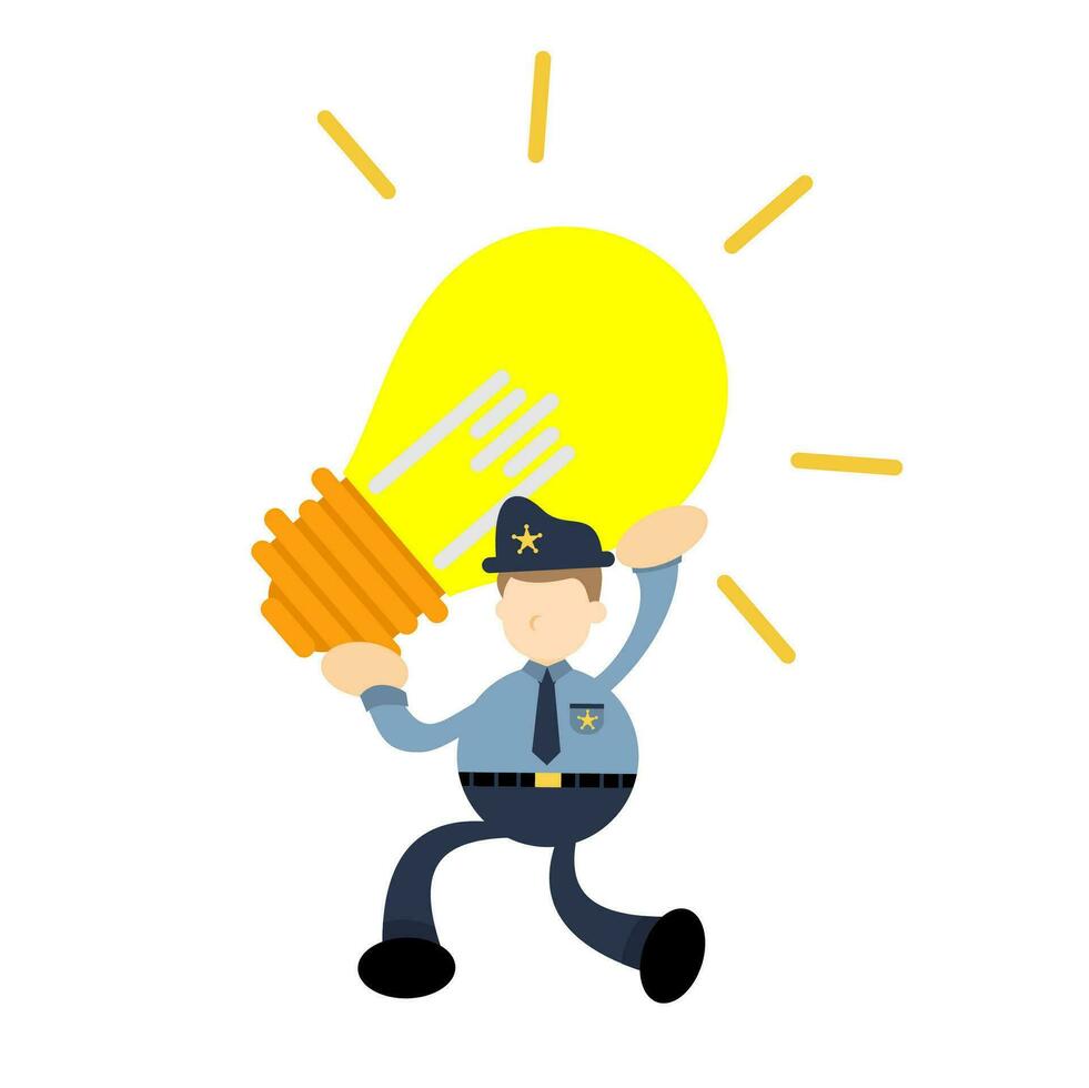 police officier gens homme et lampe idée dessin animé griffonnage plat conception style vecteur illustration