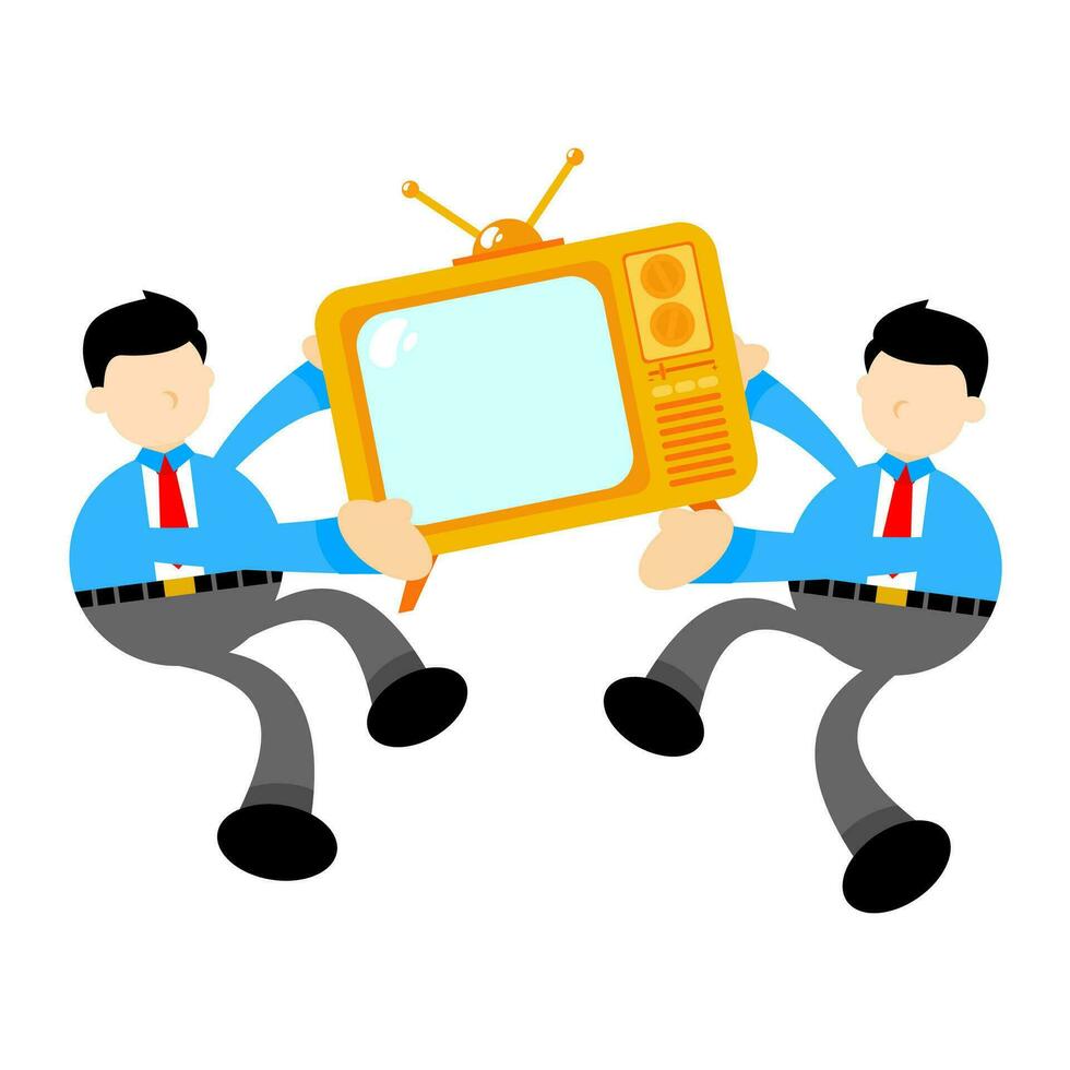 homme d'affaire ouvrier et Jaune télévision électronique dessin animé griffonnage plat conception style vecteur illustration