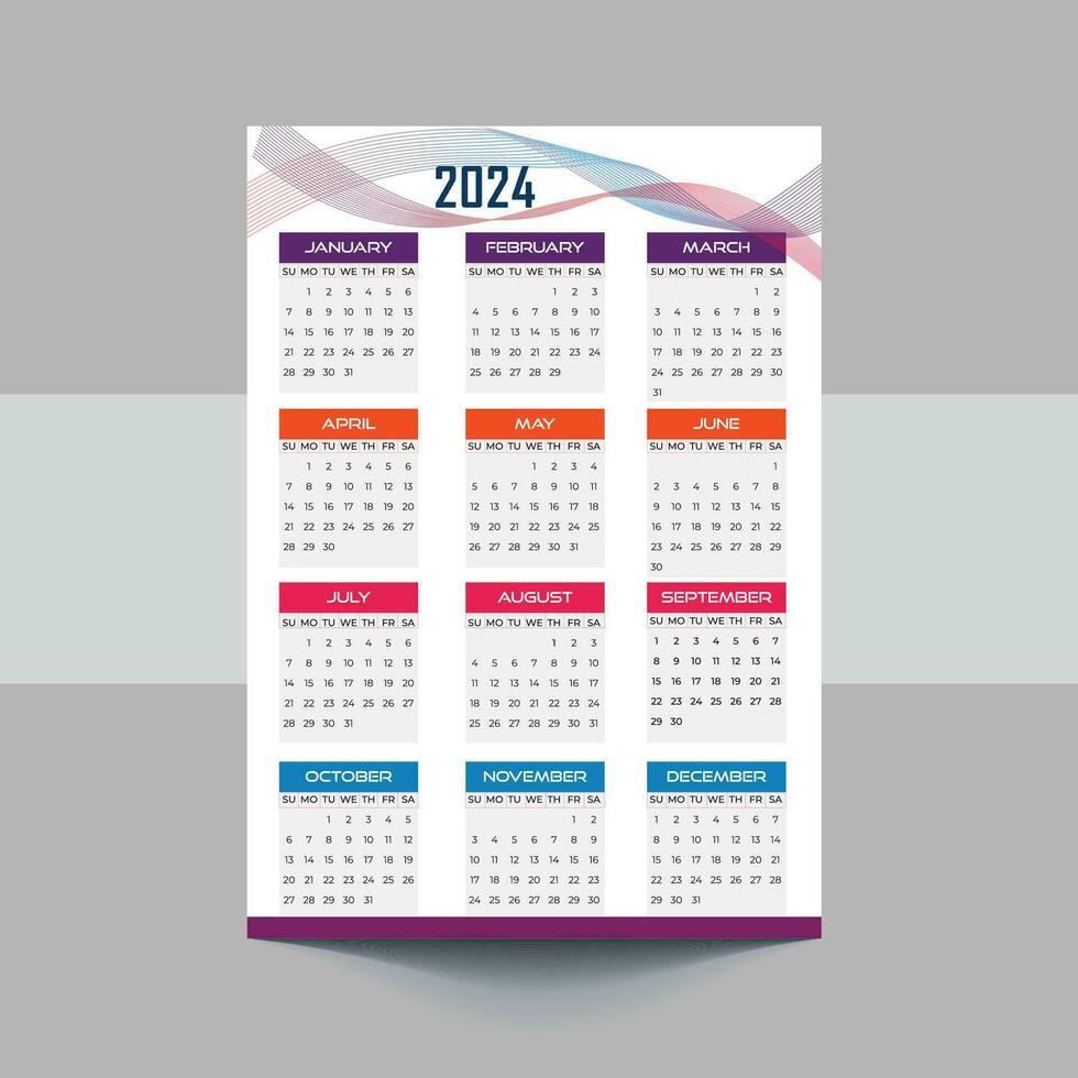 2024 calendrier modèle conception. la semaine départs sur dimanche Bureau calendrier. bureau planificateur dans Facile nettoyer style. entreprise ou affaires calendrier. Anglais vecteur calendrier mise en page.