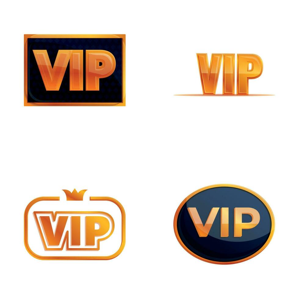 VIP Icônes ensemble dessin animé vecteur. d'or prime signe vecteur