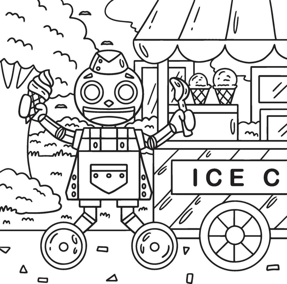 robot la glace crème vendeur coloration page pour des gamins vecteur