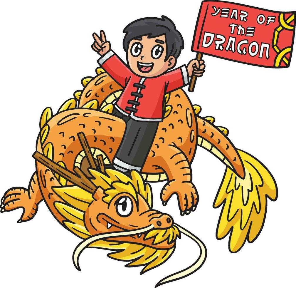 année de le dragon enfant équitation une dragon clipart vecteur