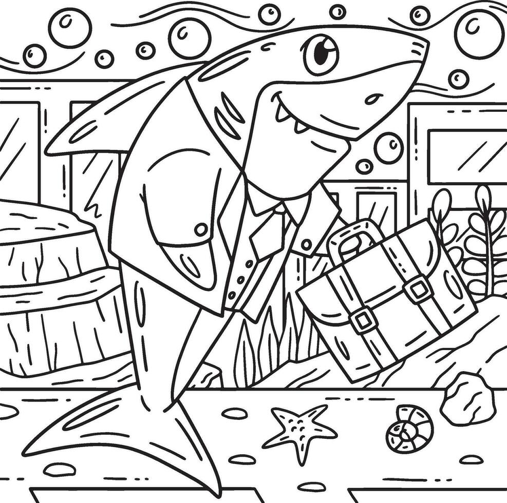 requin dans une affaires costume coloration page pour des gamins vecteur