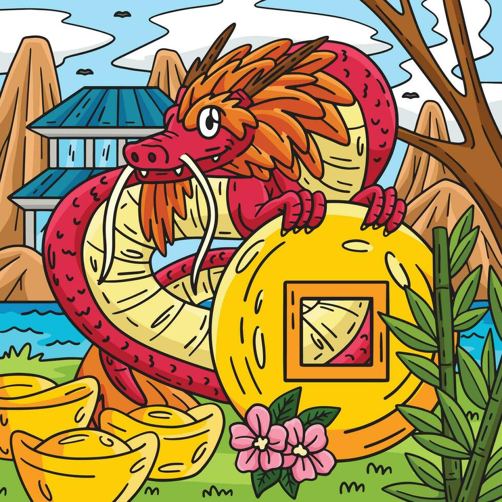 année de le dragon en portant pièce de monnaie coloré dessin animé vecteur