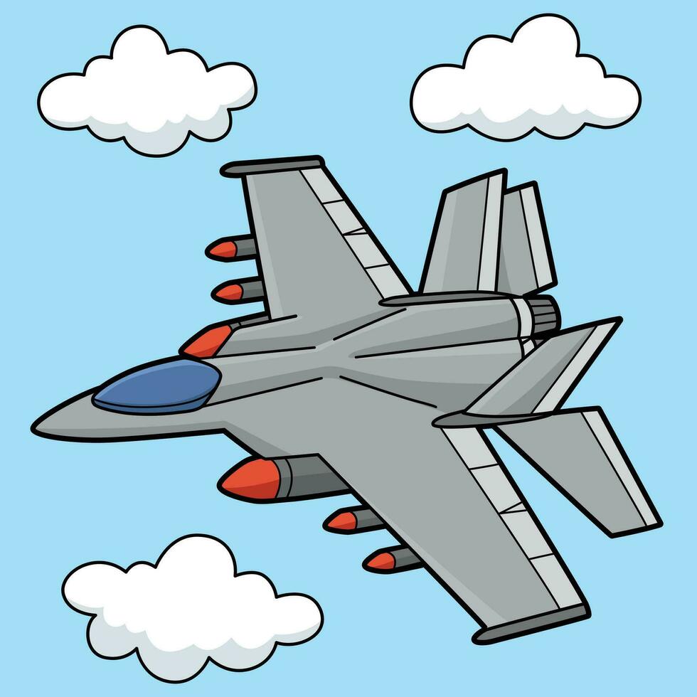 jet combattant véhicule coloré dessin animé illustration vecteur