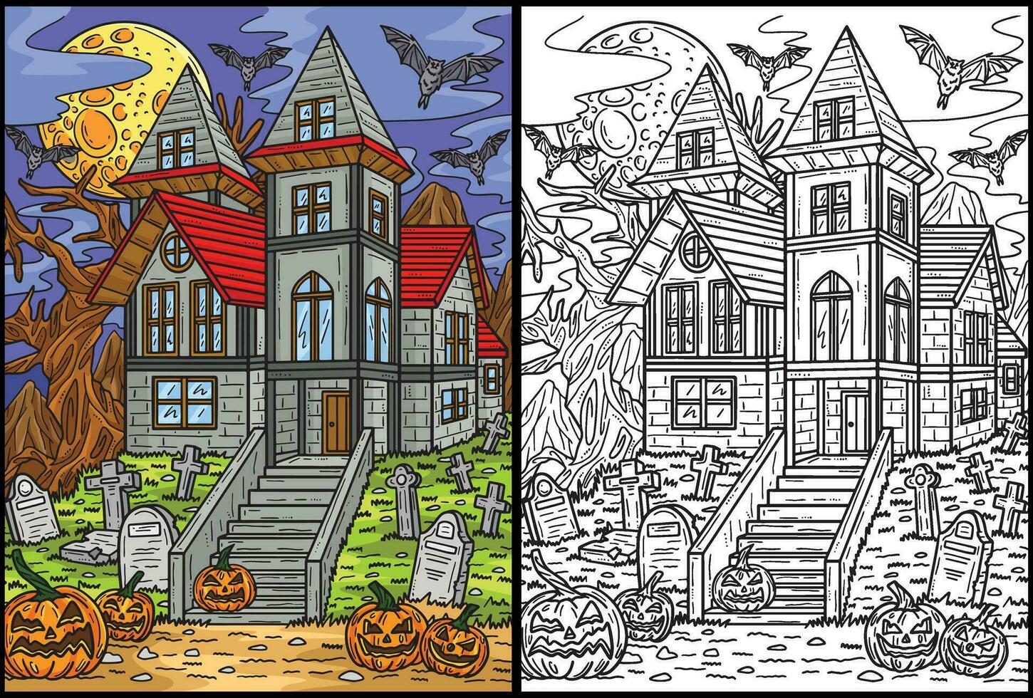 Halloween hanté maison coloration page illustration vecteur