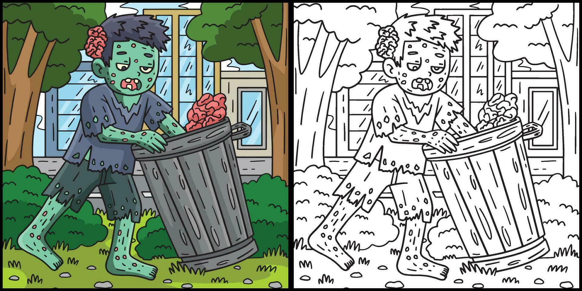 zombi fouiller une poubelle pouvez coloration illustration vecteur
