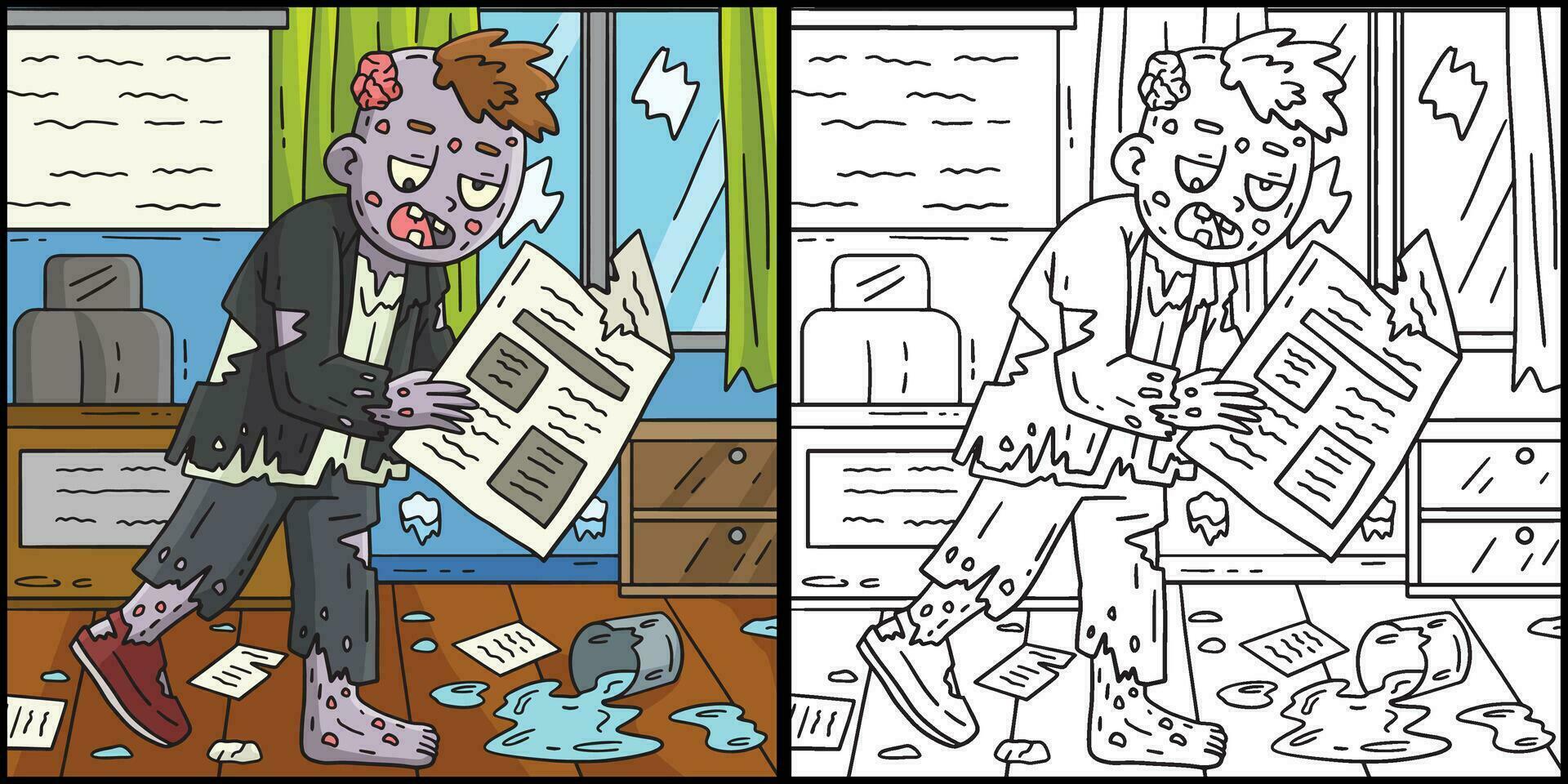 zombi avec journal coloration page illustration vecteur