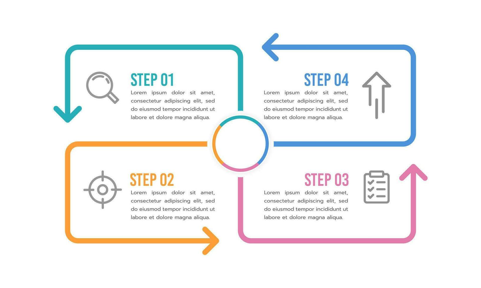 4 processus flèches ligne infographie à succès. vecteur illustration.