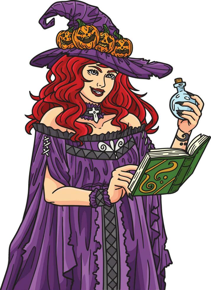 Halloween sorcière avec une potion dessin animé clipart vecteur