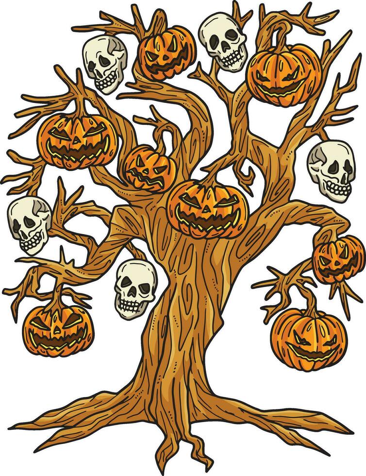 Halloween arbre avec citrouille tête crâne clipart vecteur