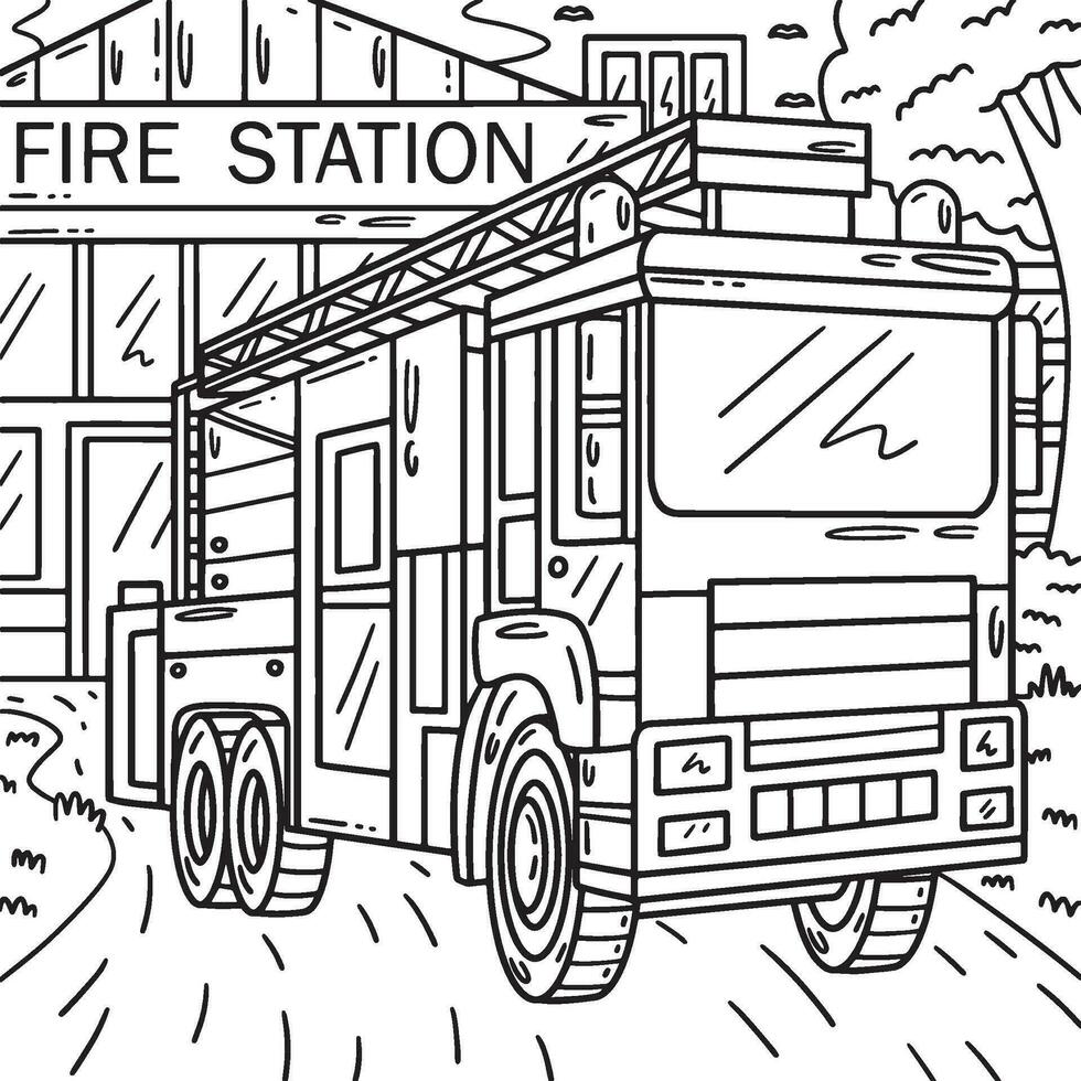 sapeur pompier un camion coloration page pour des gamins vecteur
