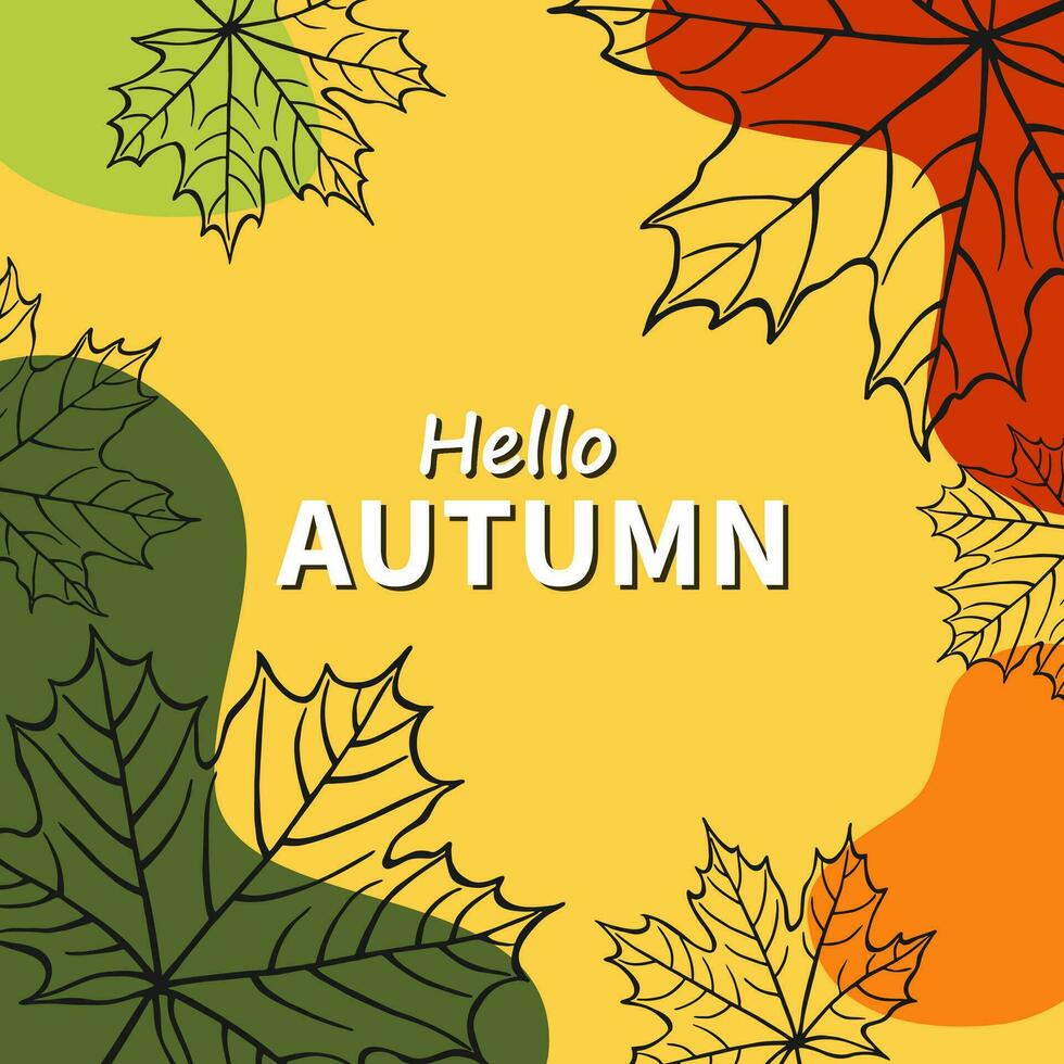 magnifique affiche avec feuilles et texte. l'automne vacances cartes. main tiré vecteur illustration.