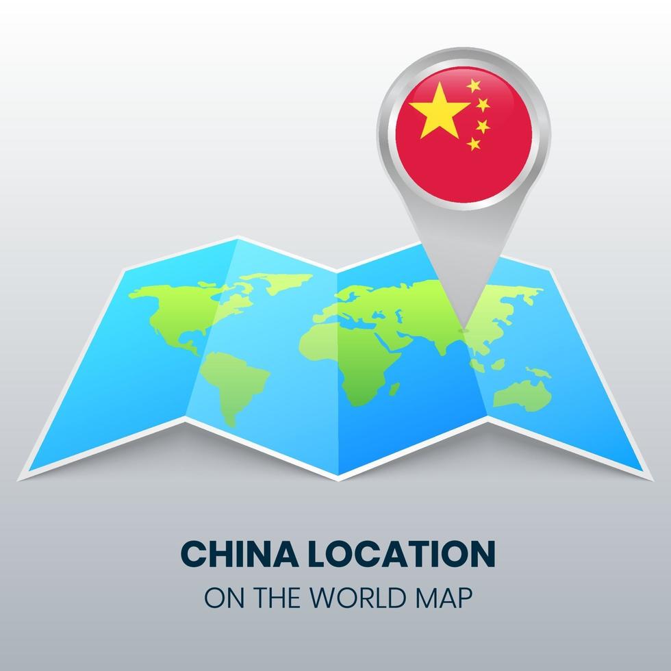 icône de localisation de la Chine sur la carte du monde, icône de broche ronde de la Chine vecteur