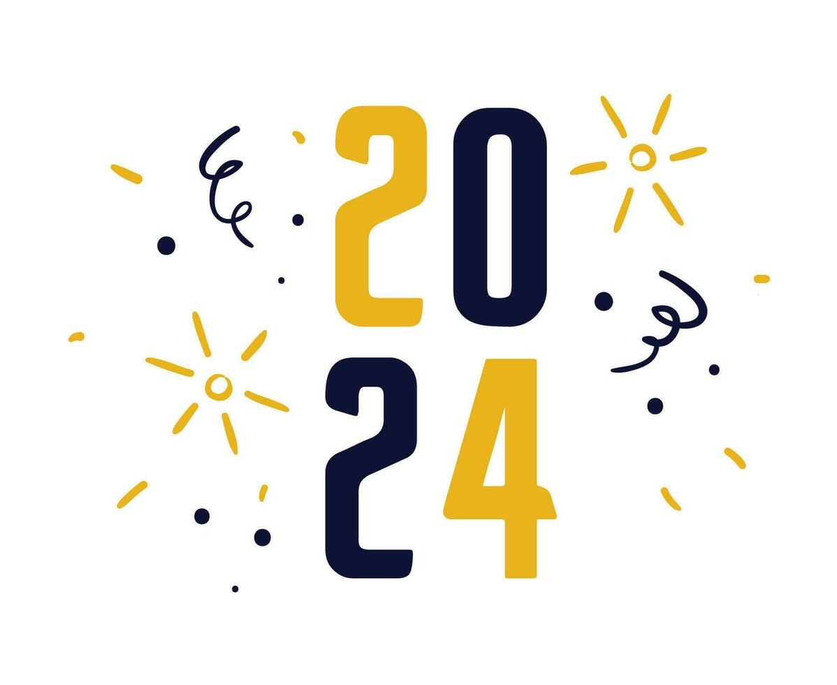2024 Nouveau année vacances abstrait bleu et Jaune graphique conception vecteur logo symbole illustration
