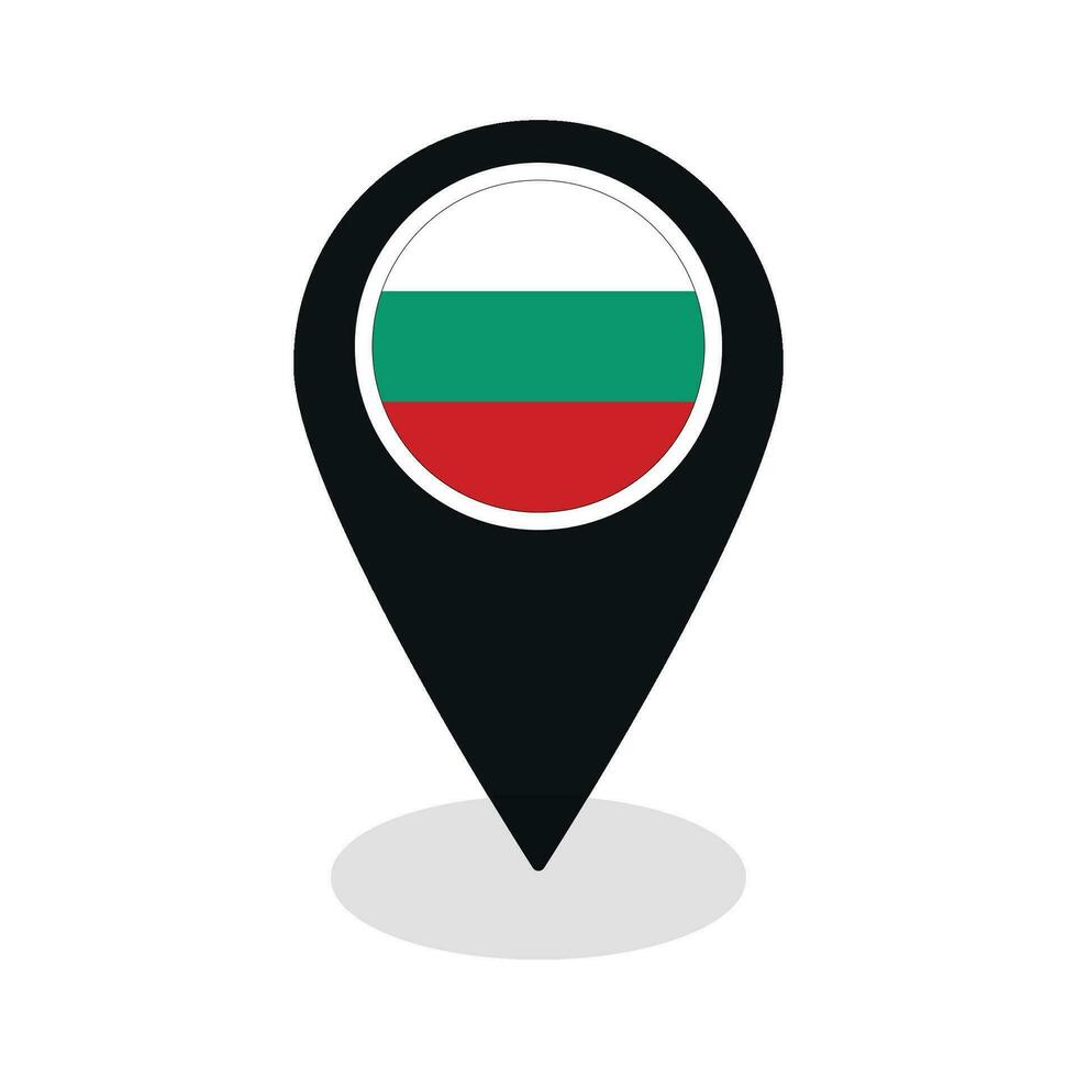 drapeau de Bulgarie drapeau sur carte localiser icône isolé noir Couleur vecteur