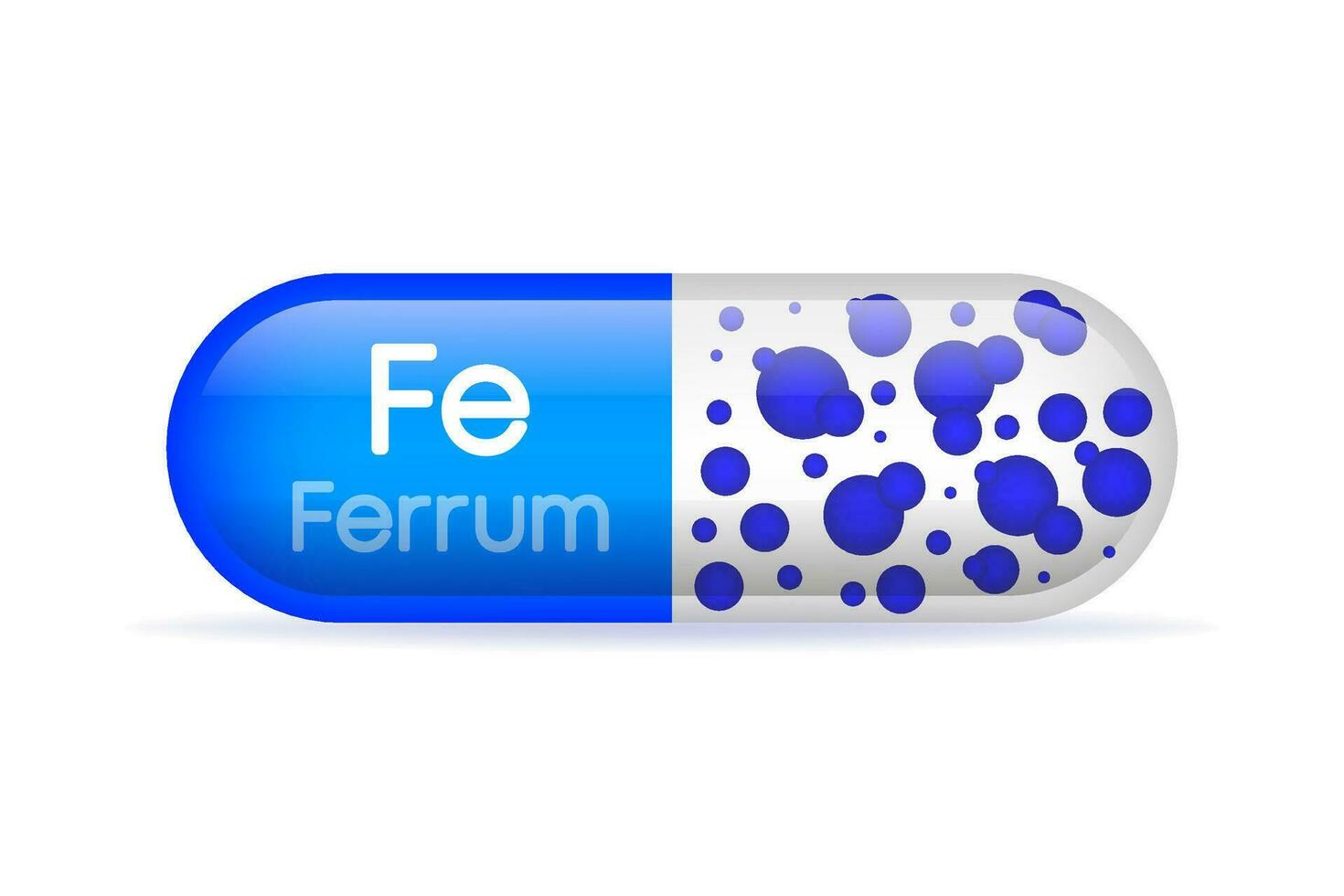 minéral fe férum bleu brillant pilule capsule. vecteur illustration