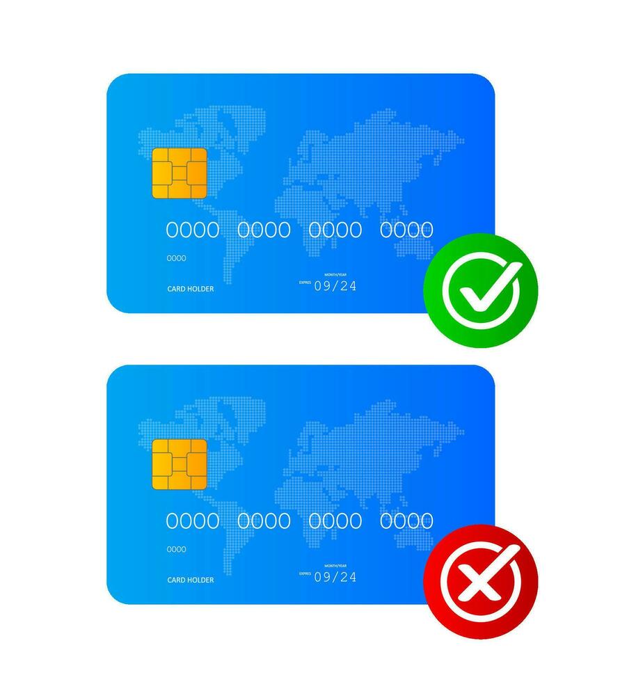 deux Paiement carte avec Oui ou non panneaux sur une blanc Contexte. vecteur illustration.