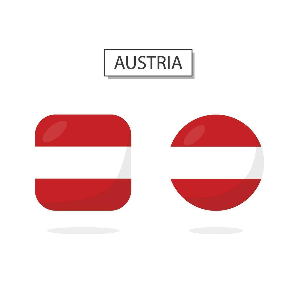 drapeau de L'Autriche 2 formes icône 3d dessin animé style. vecteur