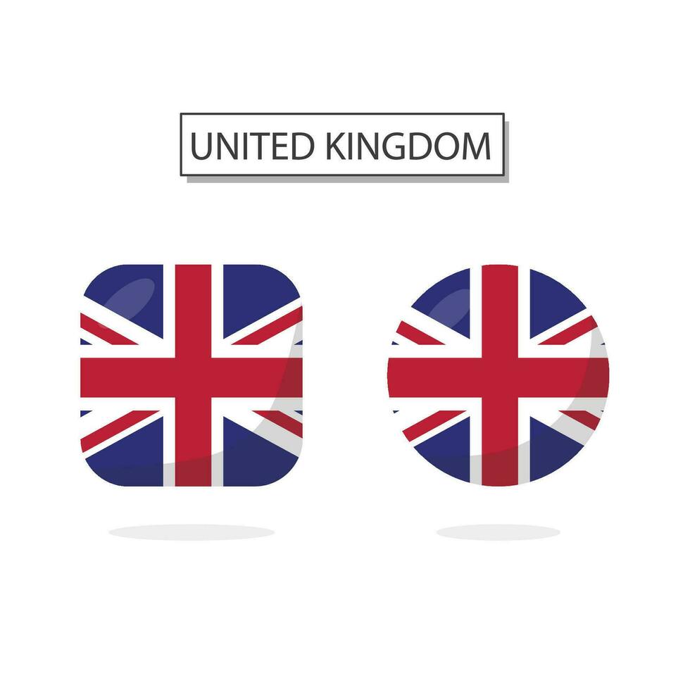 drapeau de Royaume-Uni 2 formes icône 3d dessin animé style. vecteur
