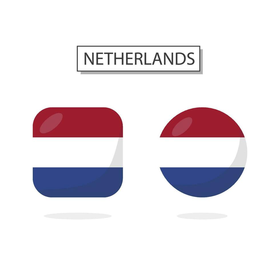 drapeau de Pays-Bas 2 formes icône 3d dessin animé style. vecteur