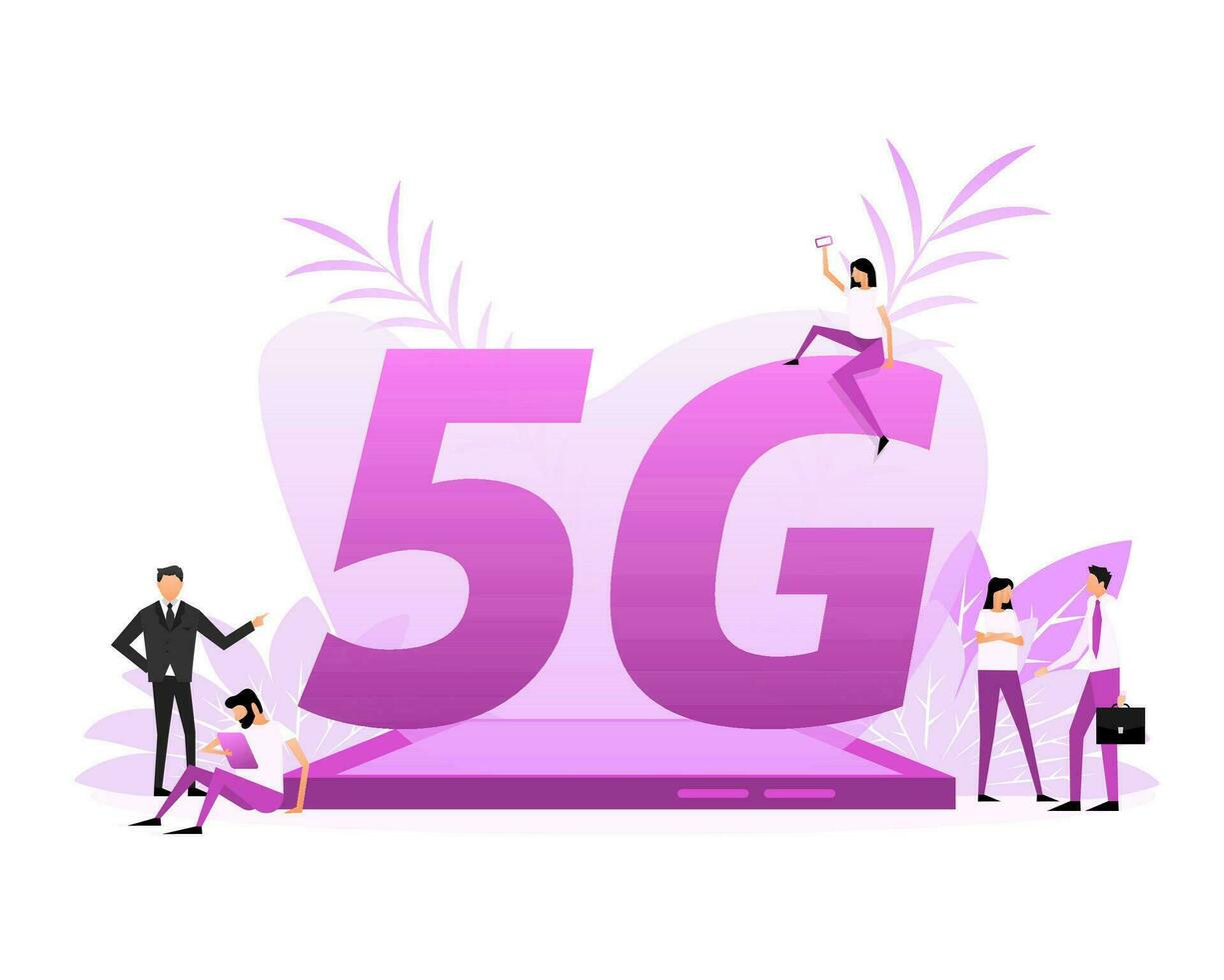 5g sim carte. 4g La technologie Contexte. plat style personnages vecteur